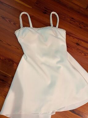 White Pearl-Trim Mini Dress